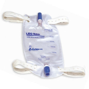 Dynarex Urinary Leg Bag, Anti-Reflux Valve, 500 mL, Vinyl, Box of 12 71839624