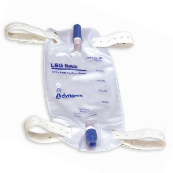 Dynarex Urinary Leg Bag, Anti-Reflux Valve, 500 mL, Vinyl, Box of 12 71839624