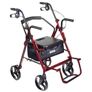 Drive Medical Duet Rollator/Transport Burgundy 8 Wheel Chair, 300 lb. 75225375