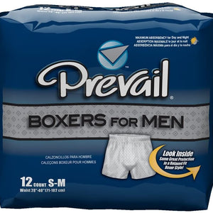 Prevail Boxers for Men, Small-Medium, Heavy Absorbency, Diamond Print