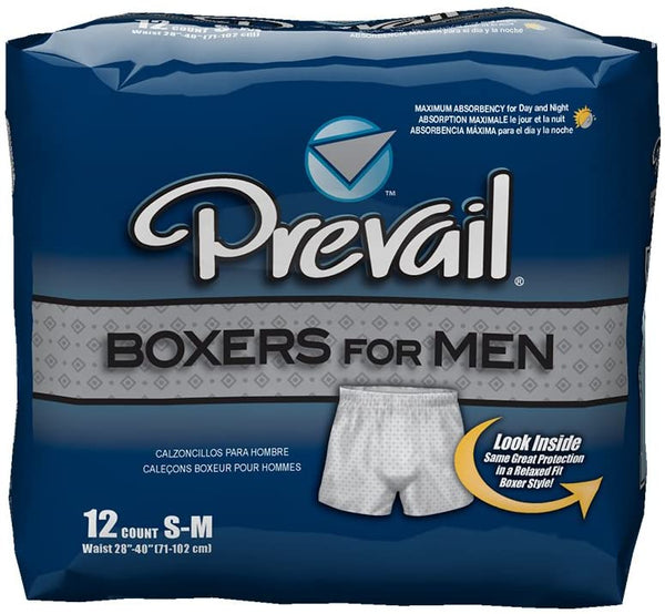 Prevail Boxers for Men, Small-Medium, Heavy Absorbency, Diamond Print