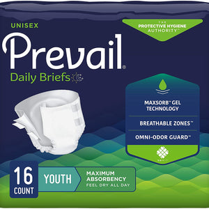 Prevail Unisex Youth Absorbent Briefs, Youth/X-Small, Maximum Absorbency, Refastenable Tabs 83762105