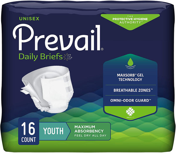 Prevail Unisex Youth Absorbent Briefs, Youth/X-Small, Maximum Absorbency, Refastenable Tabs 83762105