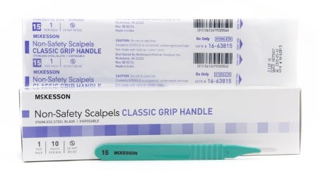 McKesson Scalpel NonSafety Size 15 Stainless Steel / Plastic Classic Grip Handle Sterile Disposable Box of 10
