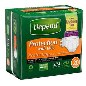 Depend Protection Briefs with Tabs Small/Medium 19"-34" - Package of 20, Pack of 4 63741893
