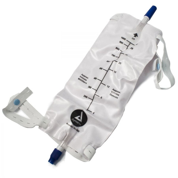 Dynarex Vinyl Urinary Leg Bag with Anti-Reflux Valve: 1000 mL, 12 Count