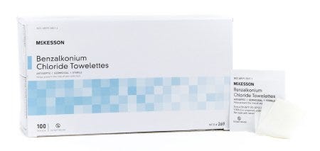 McKesson Sanitizing Skin Wipe Individual Packet BZK (Benzalkonium Chloride) Unscented, Box of 100