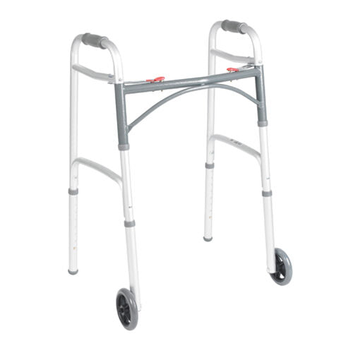 McKesson Aluminum Frame Folding Walker with Wheels , 350 Pound Capacity, 1 Each, Silver 30086019