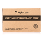 RightCare Class 100 processed 12” Hand Specific Gamma Sterilized Cleanroom Nitrile Gloves, Powder-Free, Case of 200 Pairs 16538085