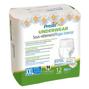 Presto Maximum Absorbency Underwear, 2XL (68" to 80" Waist), White, Case of 48 71519725