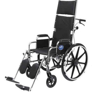 Medline Reclining Wheelchair: Removable Desk Length Arms, Swing Away Elevating Legrests, 22" Wide Seat, 350 lb Weight Capacity Silver/Black 97250252