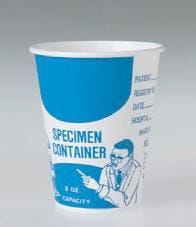 Solo Cup Specimen Cup: 1000 Count, White/Blue, 8 oz, Without Closure
