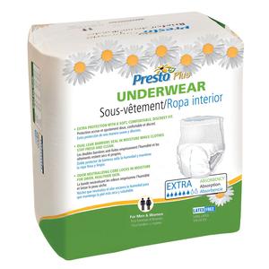 Presto Maximum Absorbency Underwear, XL (58" to 68" Waist), White, Case of 56 25139076