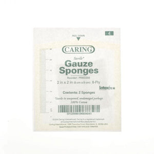 Caring 2 x 2 Inch Woven Gauze Sponges 8 Ply Sterile Case of 3000 87688447