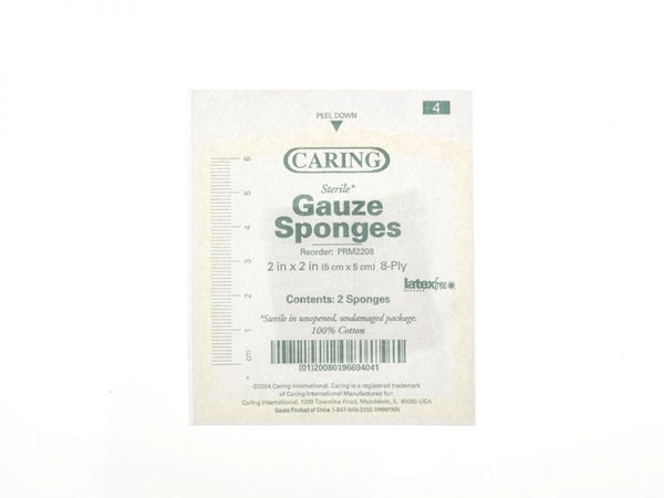 Caring 2 x 2 Inch Woven Gauze Sponges 8 Ply Sterile Case of 3000 87688447