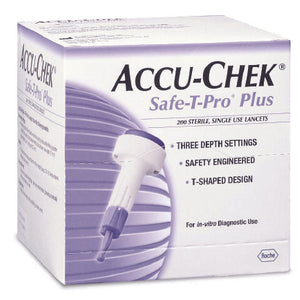 Accu-Chek Safe-T-Pro Plus Safety Lancet Adjustable Depth Lancet Needle 3 Depth Settings 23 Gauge Spring-Loaded Trigger Button Box of 200 63231325
