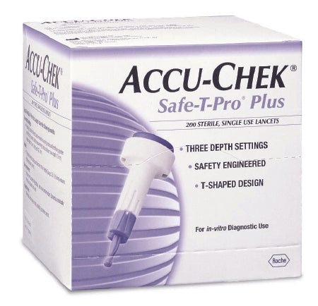 Accu-Chek Safe-T-Pro Plus Safety Lancet Adjustable Depth Lancet Needle 3 Depth Settings 23 Gauge Spring-Loaded Trigger Button Box of 200 63231325