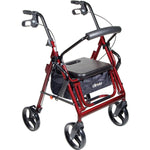 Drive Medical Duet Rollator/Transport Burgundy 8 Wheel Chair, 300 lb. 75225375