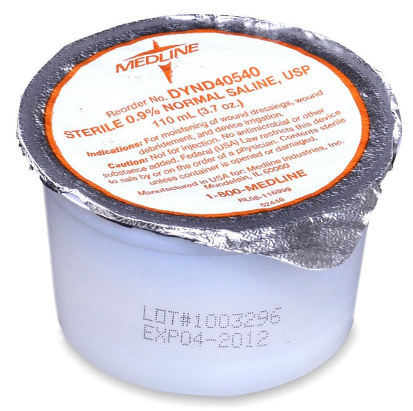 Medline Sterile Saline Solution: 110 mL, 48 Count