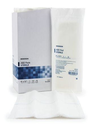 Mckesson ABD/Combine Pad: 12 Count, White, Rectangle Shape, 7.5
