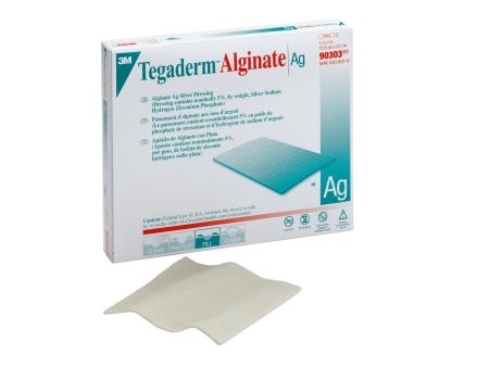 Calcium Alginate Dressing with Silver 3M Tegaderm 90303 Alginate Ag 4 X 5  Inch Rectangle Sterile. 1 each
