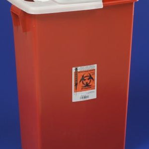 SharpSafety Multi-purpose Sharps Container 1-Piece 26H X 18.25W X 12.75D Inch 18 Gallon Red Base Hinged Lid, Case of 5