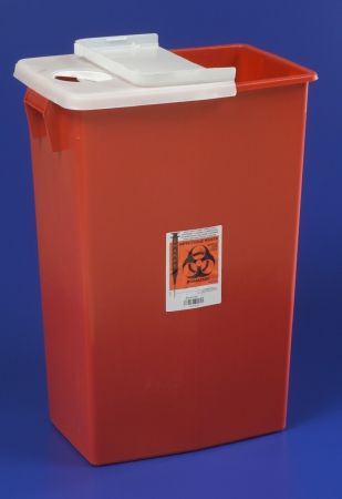 SharpSafety Multi-purpose Sharps Container 1-Piece 26H X 18.25W X 12.75D Inch 18 Gallon Red Base Hinged Lid, Case of 5