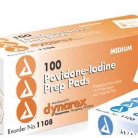 Dynarex Povidone Iodine Prep Pad, Medium, Box of 100