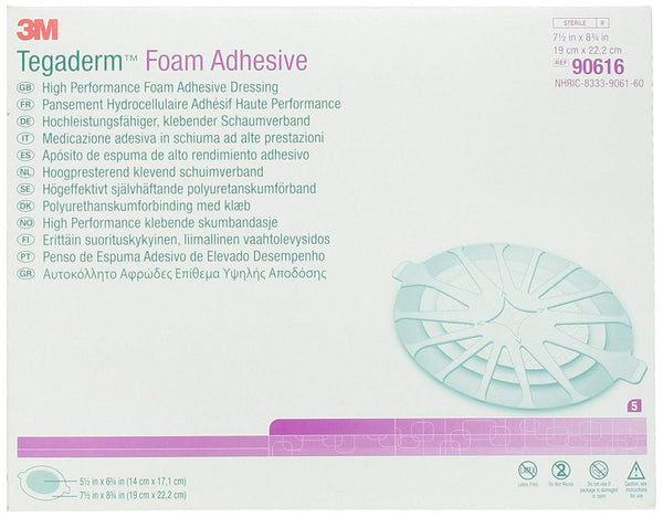 3M Tegaderm 90616 Foam Dressing 7-1/2 X 8-3/4 Inch Oval Adhesive with Border Sterile. 1 each