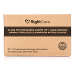 RightCare Class 100 processed 12” Hand Specific Gamma Sterilized Cleanroom Nitrile Gloves, Powder-Free, Case of 200 Pairs 89267975