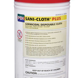 Sani-cloth Plus Germicidal Disposable Wipes, 6" x 6-3/4", Large, 1 Tub