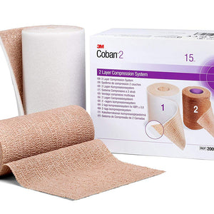 Coban 20096 2 Layer Compression Bandage System 2 6 Inch X 3.8 Yard / 6 Inch X 4.9 Yard 35-40 mmHg Self-adherent Closure Tan / White NonSterile. Case of 8