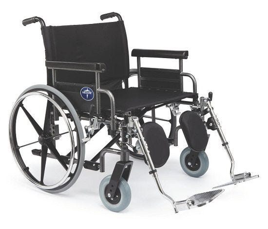 Medline Extra-Wide Wheelchair 24 Inch with Removable Full-Length Arms and Swing Away Foot Rests