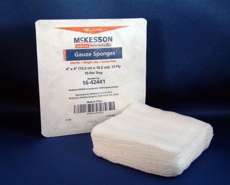 Mckesson 16-42441 USP Type VII Cotton Gauze Sponge Pack of 10