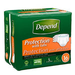 Depends Protection Briefs with Tabs Large 35-49 Inch, Package of 16 (4 Pack) 90864163