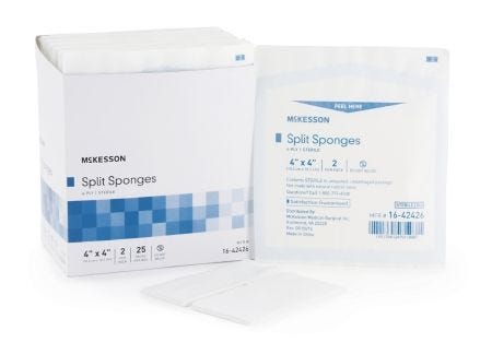 McKesson 16-42426 I.V. / Drain Split Dressing 4 x 4 Inch Sterile Box of 50