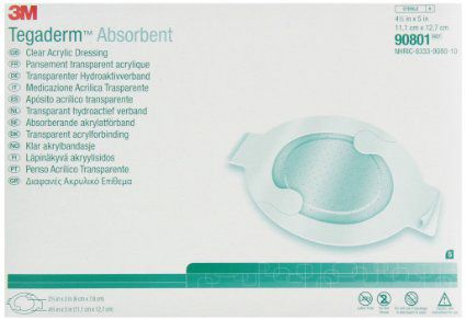 3M Tegaderm 90800 Acrylic Dressing Adhesive 3 X 3 Inch Acrylic Sterile, Box of 5
