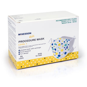 McKesson Kids Procedure Masks, Blue and Yellow Polka Dot Design, ASTM Level 1 29532437