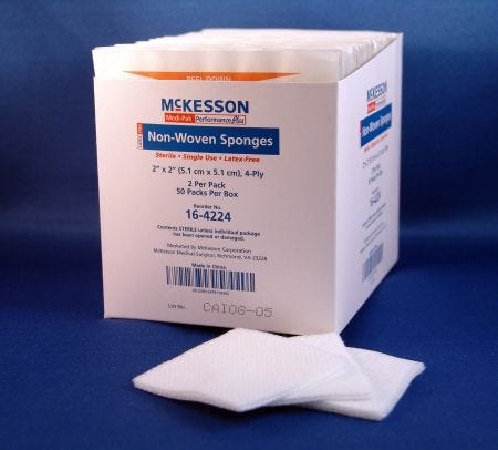 McKesson Non-Woven Sponge Polyester / Rayon 4-Ply 2 X 2 Inch Square Sterile, Box of 100