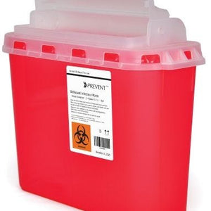 Prevent Sharps Container, 2-Piece, 11H X 12W X 4.75D Inch, 5.4 Quart, Red Base, Horizontal Entry Lid, 1 Count