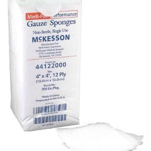 McKesson 44122000 Gauze Sponge Cotton Gauze 12-Ply 4 X 4 Inch Square NonSterile. Case of 2000