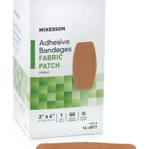 McKesson 16-4817 Adhesive Strip 2 X 4 Inch Fabric Rectangle Tan Sterile. Box of 50 11593591