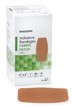 McKesson 16-4817 Adhesive Strip 2 X 4 Inch Fabric Rectangle Tan Sterile. Box of 50 11593591