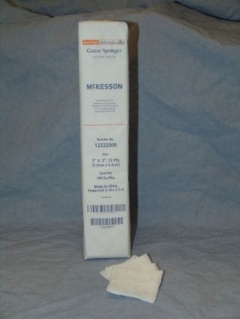 McKesson 12222000 Gauze Sponge Cotton Gauze 12-Ply 2 X 2 Inch Square NonSterile. Pack of 200