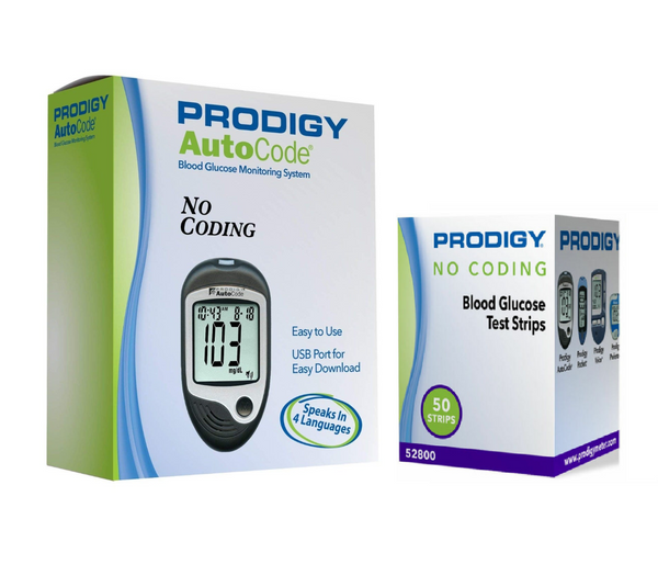 Prodigy Autocode Meter with Blood Glucose Test Strips, 2 Boxes of 50