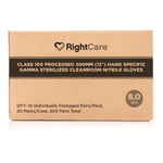 RightCare Class 100 processed 12” Hand Specific Gamma Sterilized Cleanroom Nitrile Gloves, Powder-Free, Case of 200 Pairs 95966293