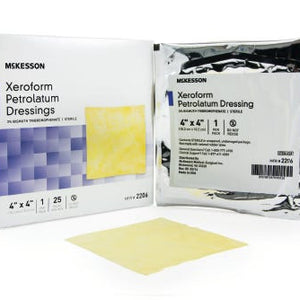Xeroform Petrolatum Dressing McKesson 2206 4 X 4 Inch Gauze Bismuth Tribromophenate Sterile. Box of 25.
