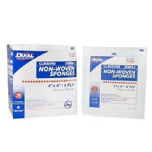 Dukal 7444 NonWoven Sponge Clinisorb Polyester / Rayon 4Ply 4 X 4 Inch Square Sterile. Box of 100