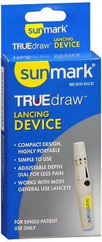 sunmark TRUEdraw Lancing Device Adjustable Depth Dial Lancing Device 5 Depth Settings Trigger Button 1 Count