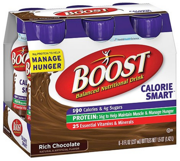 Boost 12188057 Calorie Smart Rich Chocolate 8 oz. Bottle Ready to Use. Case of 24